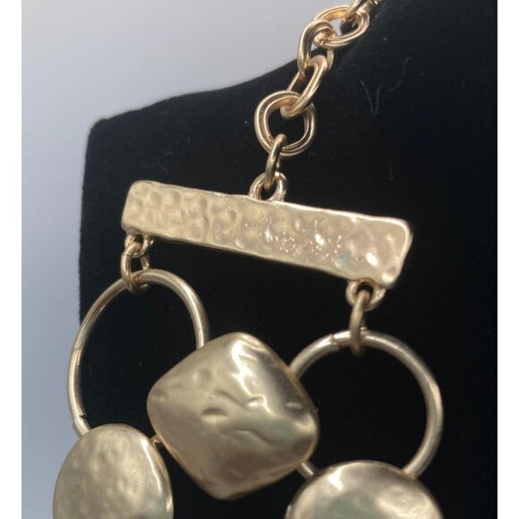 CHICO'S Classic Gold Tone Hammered Circles & Diamonds 16" Bib Statement Necklace - Picture 4 of 6